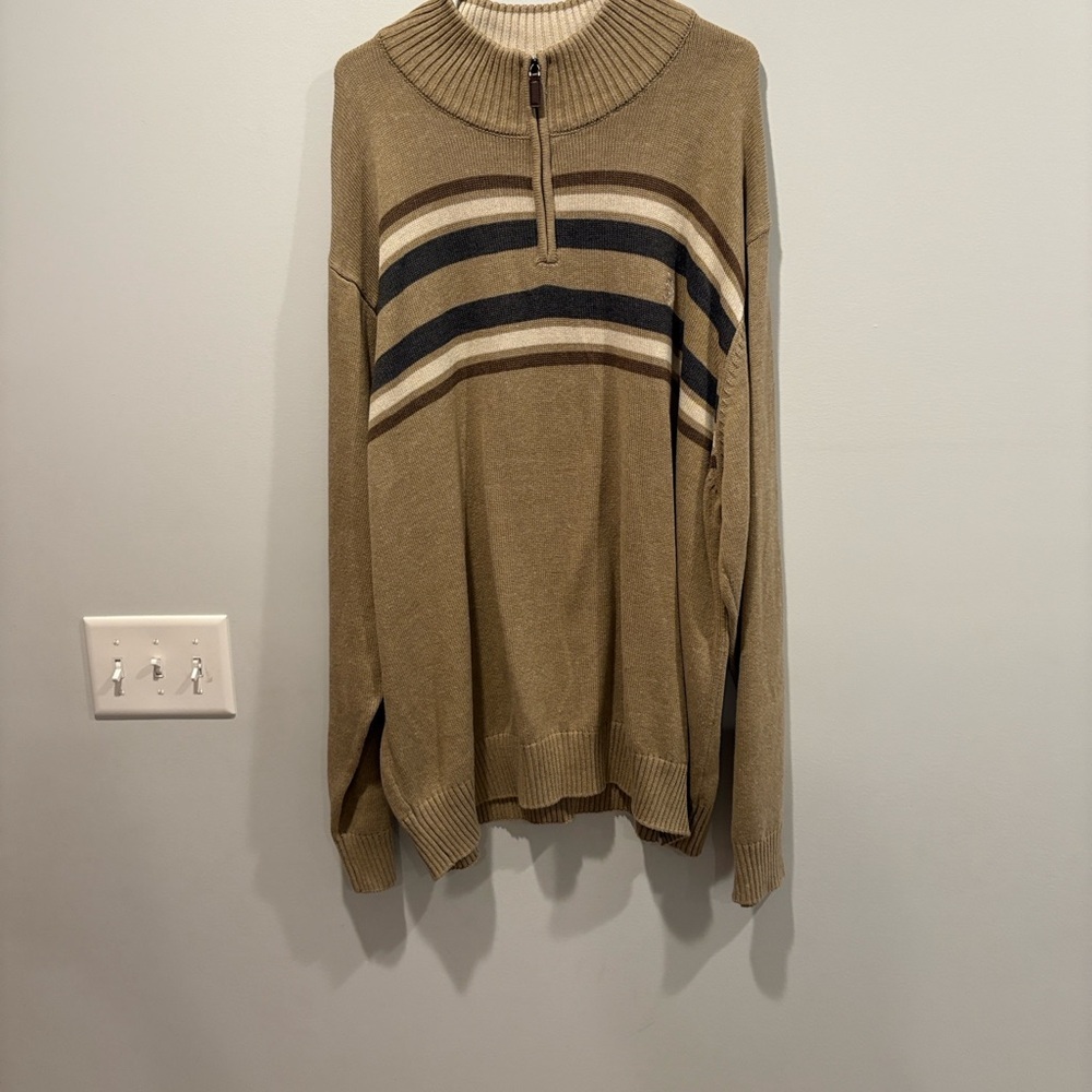 U.S. Polo Assn. Men's Brown Zip-Up Sweater with Stripes